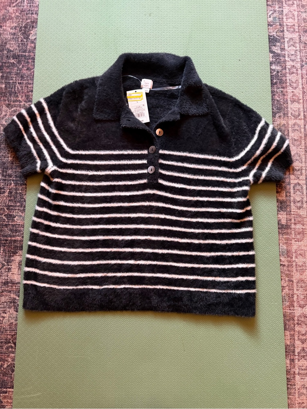 Universal Thread Black and White Striped Short-Sleeve Polo